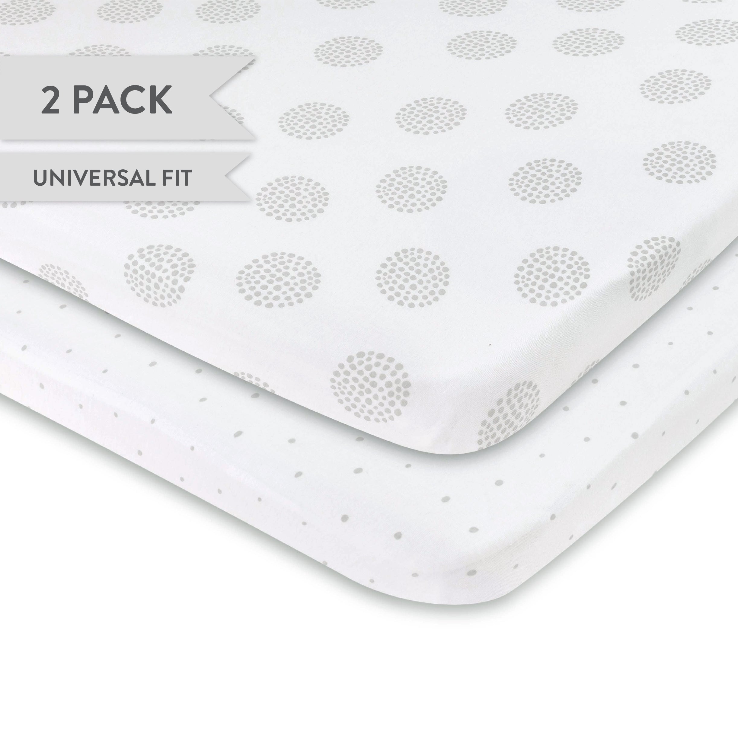 Ely s Co. Cotton Pack N Play Porta Crib Sheet 2 Pack Grey Dottie Circle