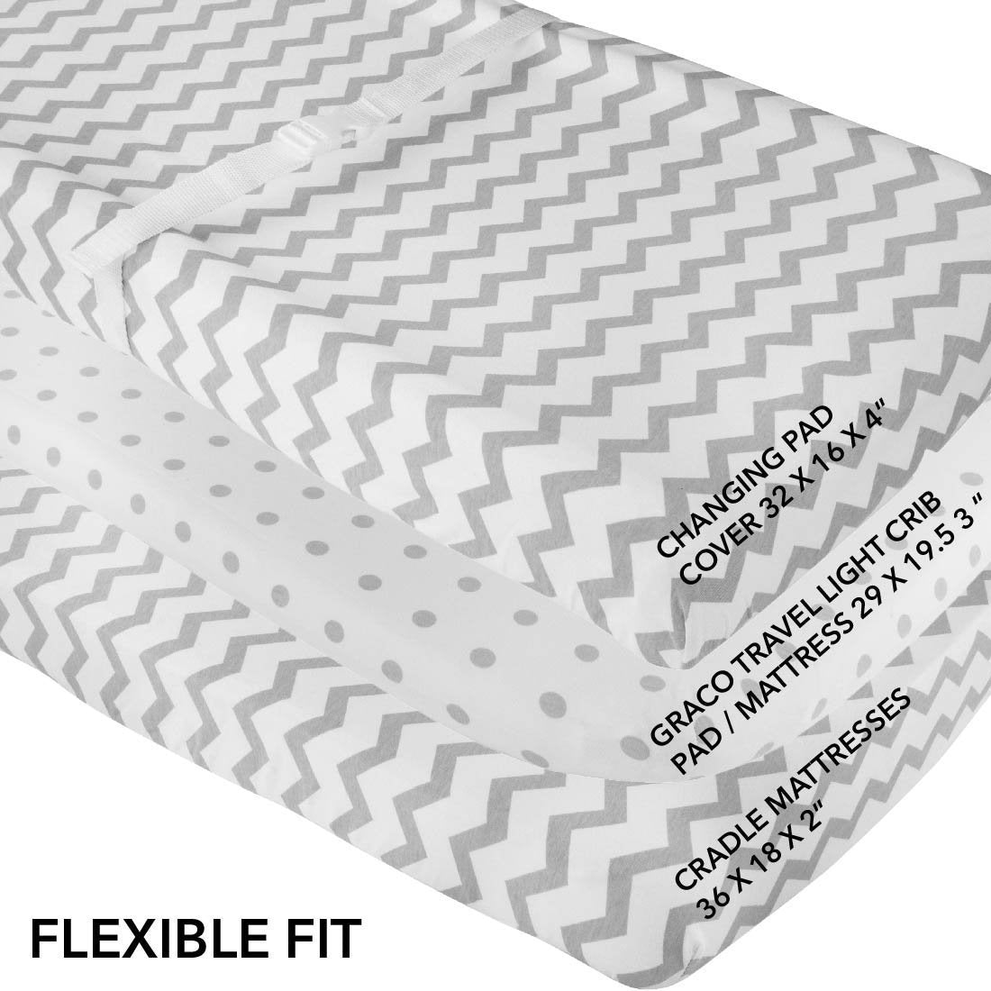 2 pack Grey Waterproof Changing Pad Cover & Cradle Sheet