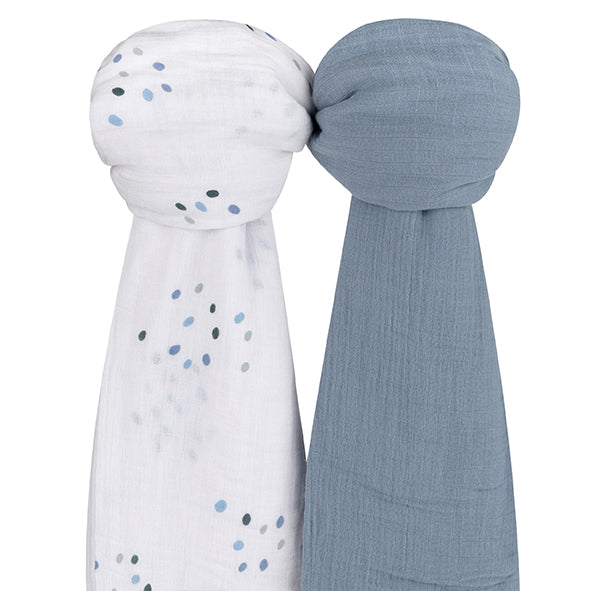 Blue Raindrops Muslin Swaddles Knotted
