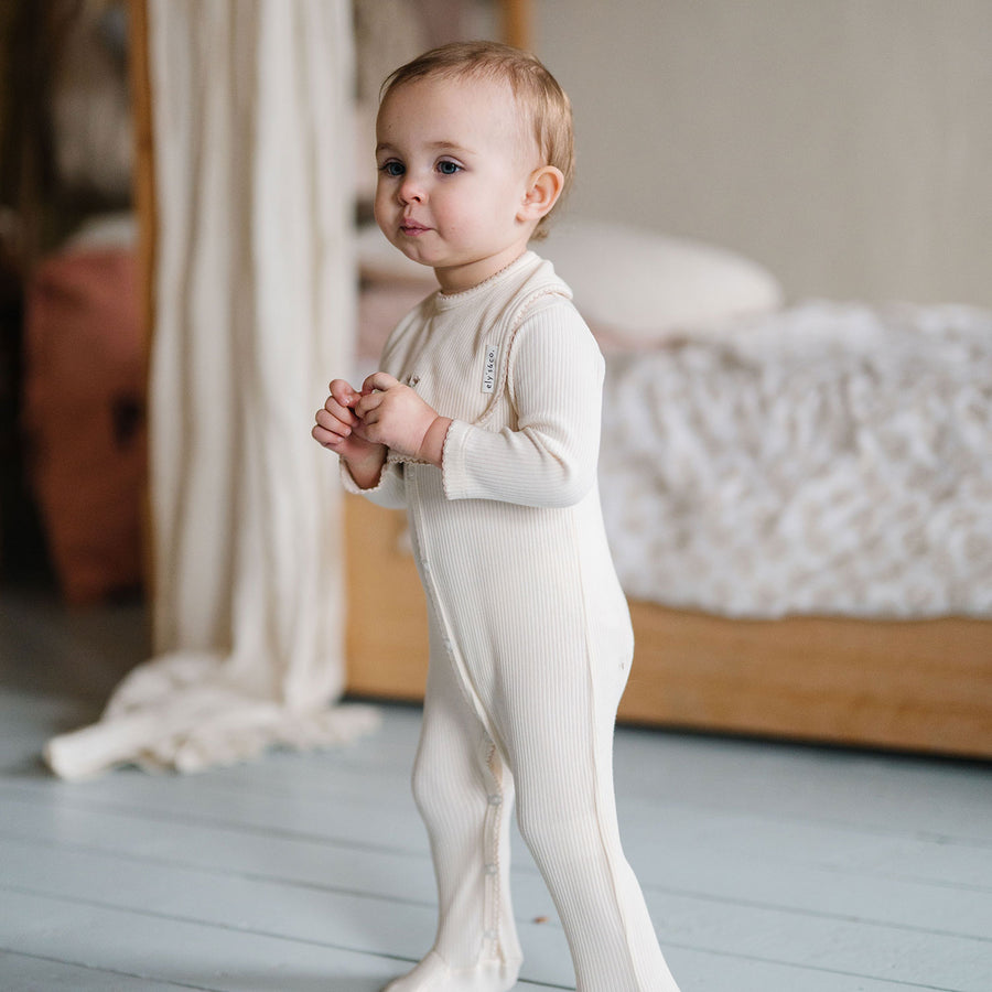 Ribbed Cotton - Embroidered Ginkgo Collection Footies