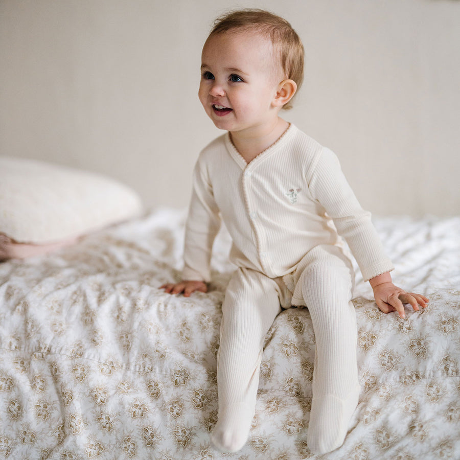 Ribbed Cotton - Embroidered Ginkgo Collection Footies