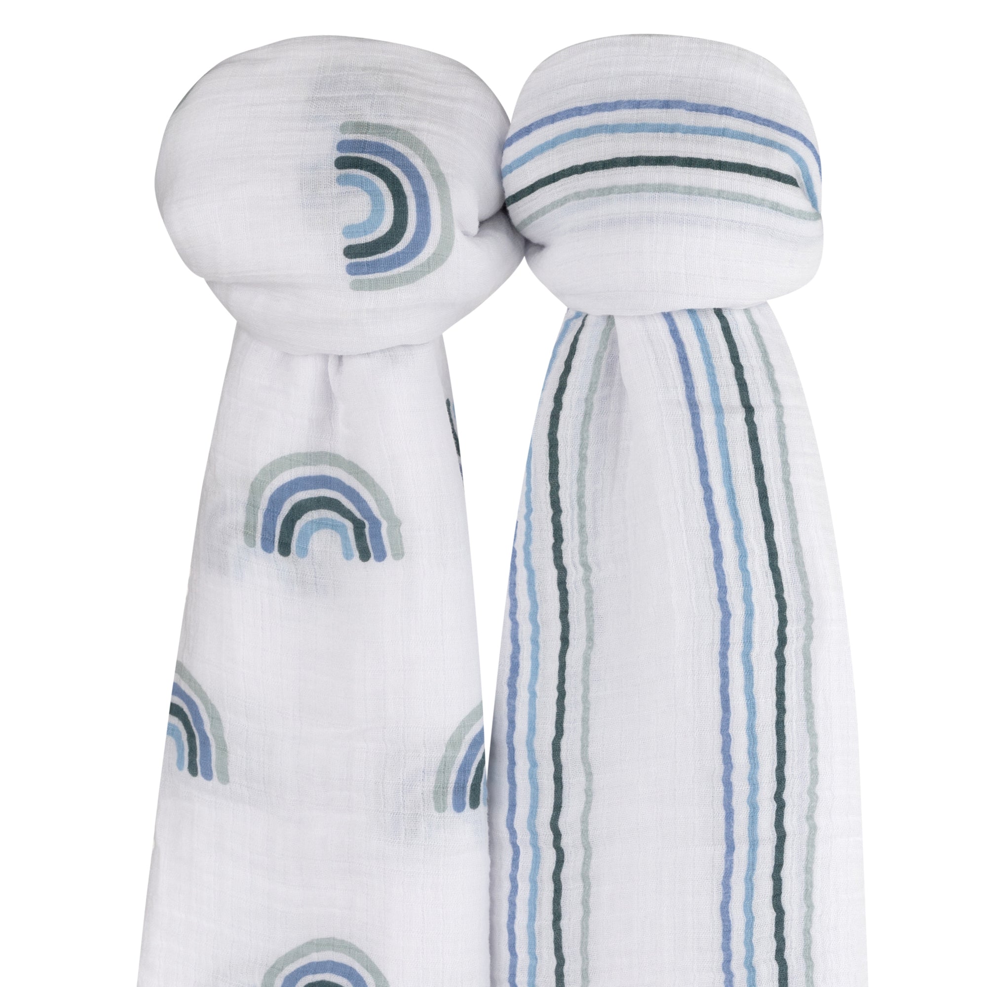 Dusty Blue Rainbow Muslin Swaddles Knotted