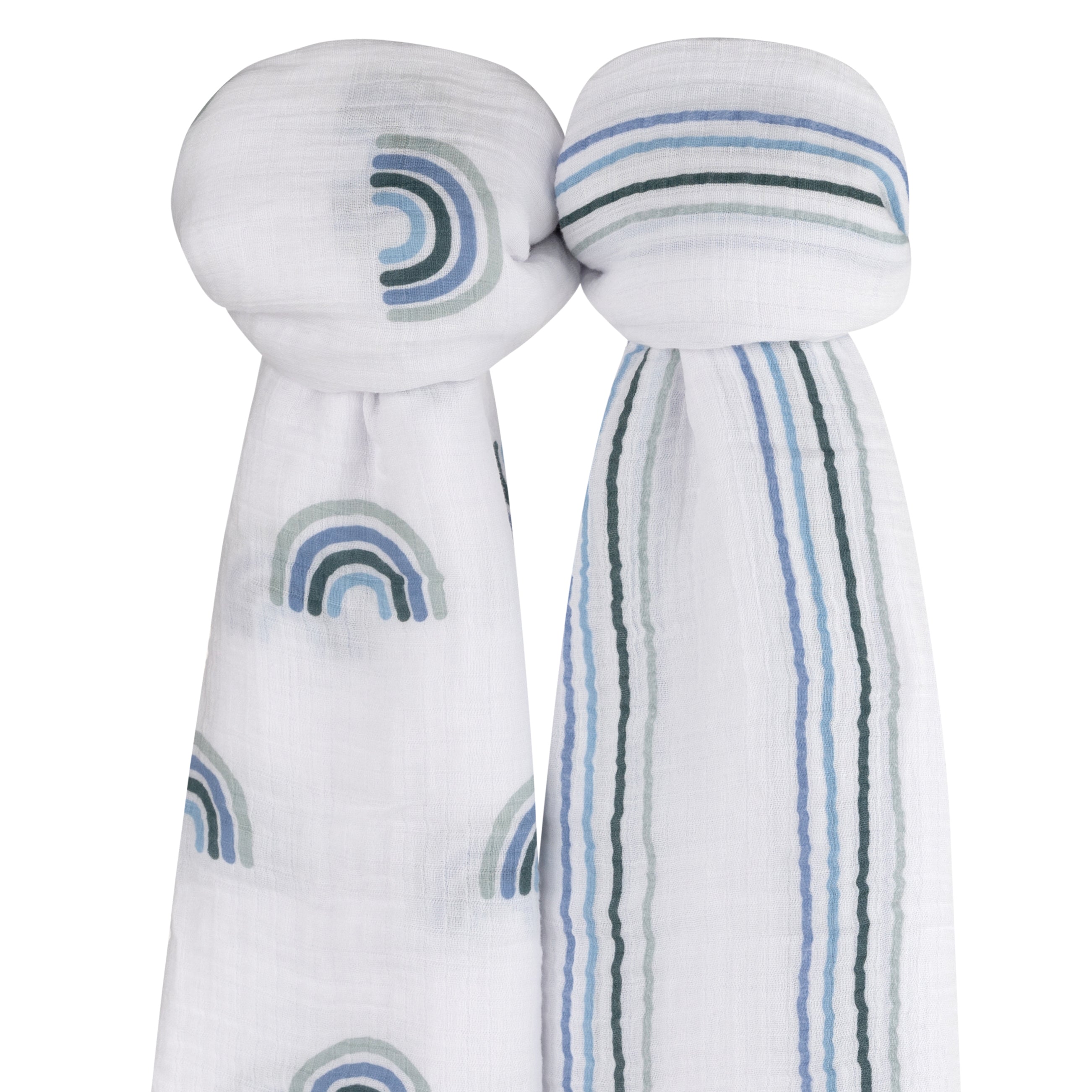 Dusty Blue Rainbow Muslin Swaddles Knotted