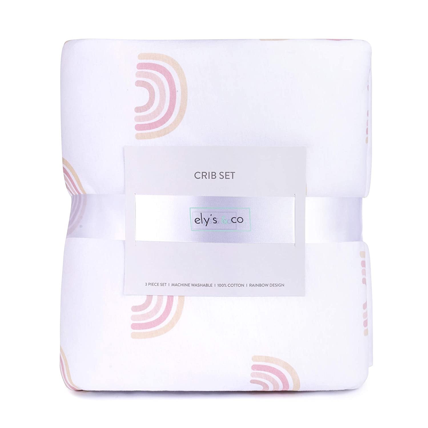 Gift-Ready Three-Piece Dusty Pink Rainbow Crib Set