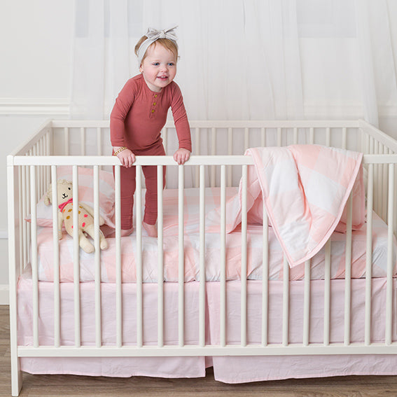 Gingham Baby Crib Sheet Blanket Skirt