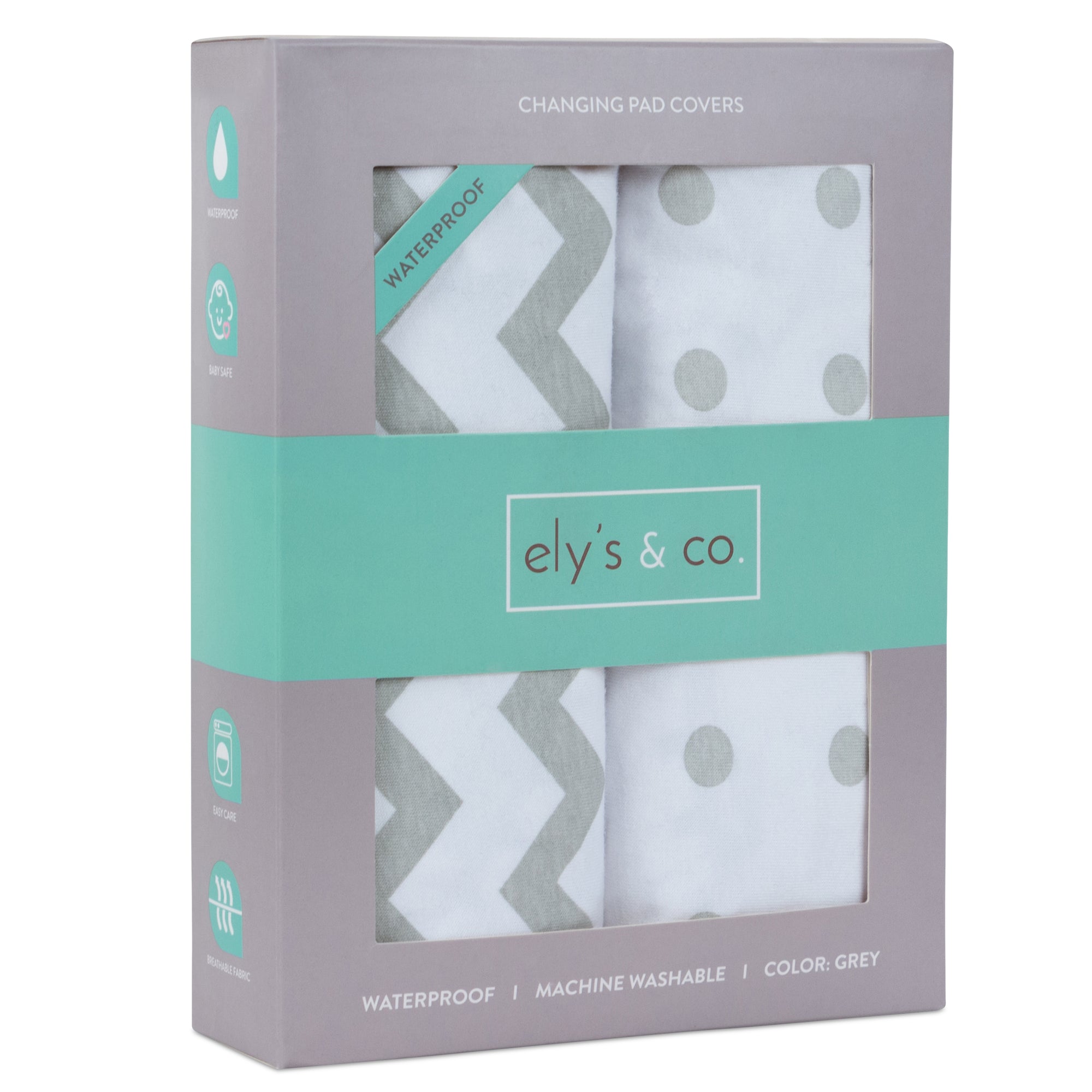 Grey Waterproof Changing Pad Cover & Cradle Sheet Set packaging