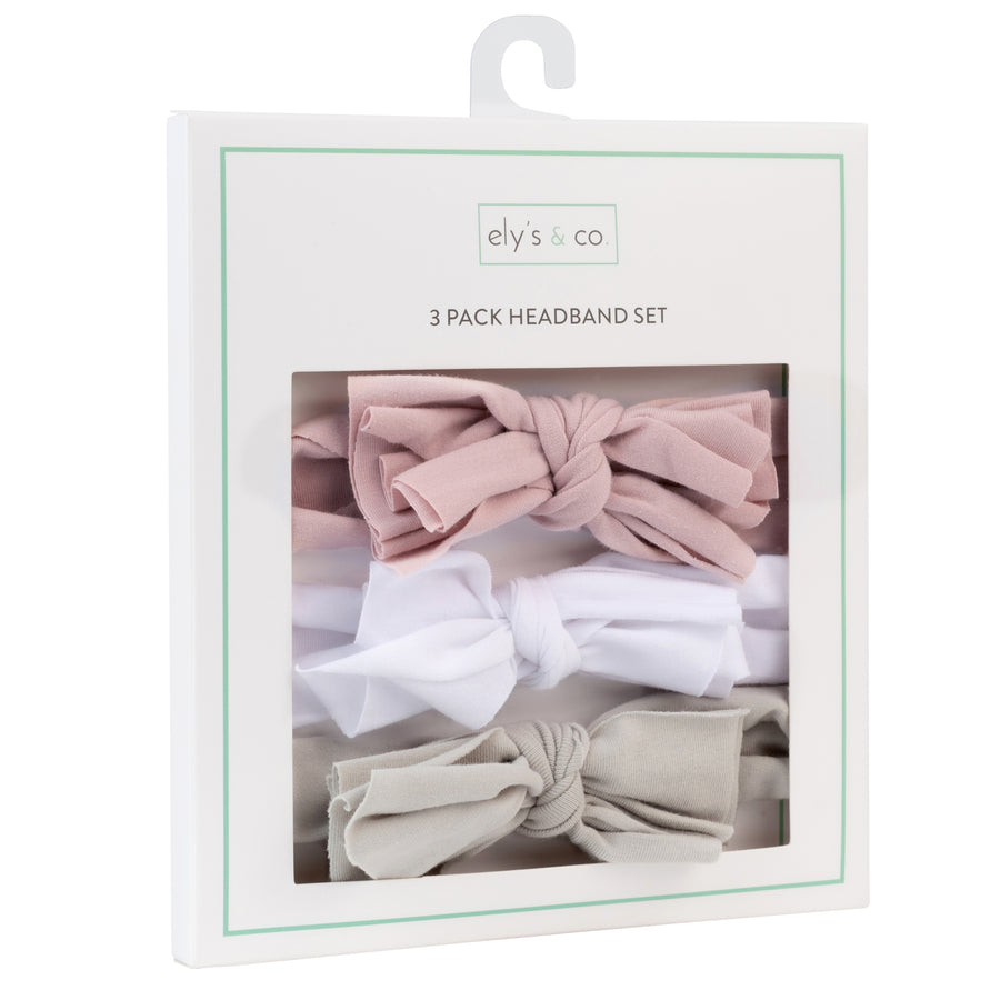 3 Pack Headband Set - Mauve Lavender, Grey & White