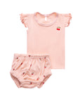 Terry/Ribbed Cotton - Cherry Collection - Tshirt + Bloomer - Girls