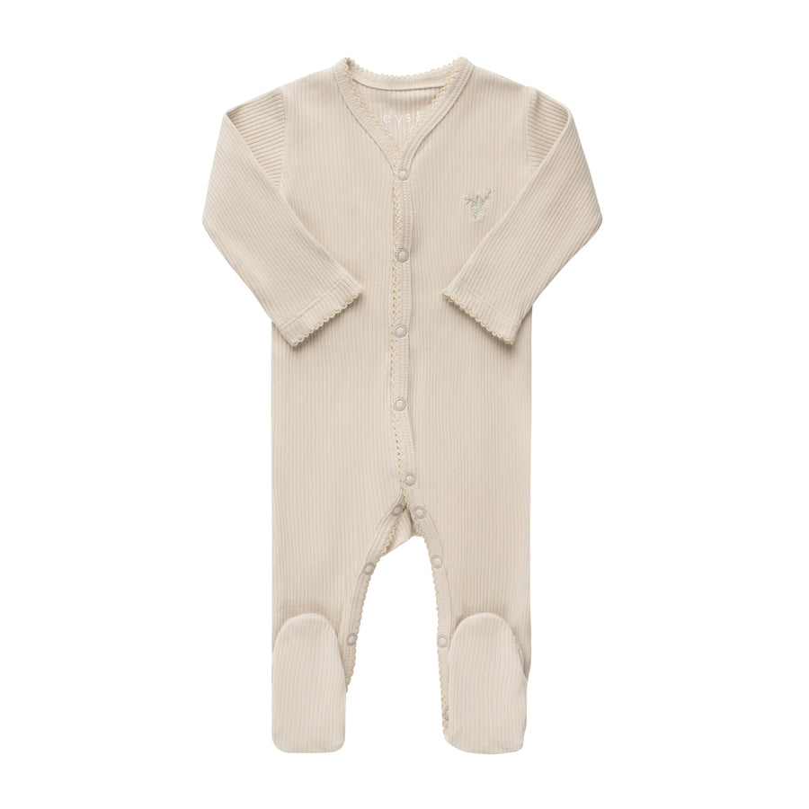 Ribbed Cotton - Embroidered Ginkgo Collection Footies