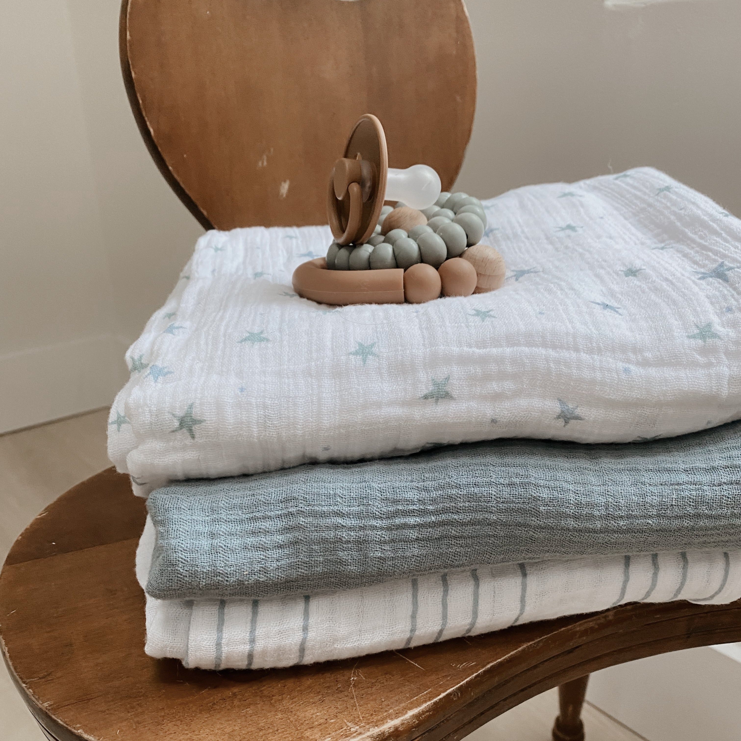 3 Pack Cotton Muslin Swaddle Blanket - Blue Star