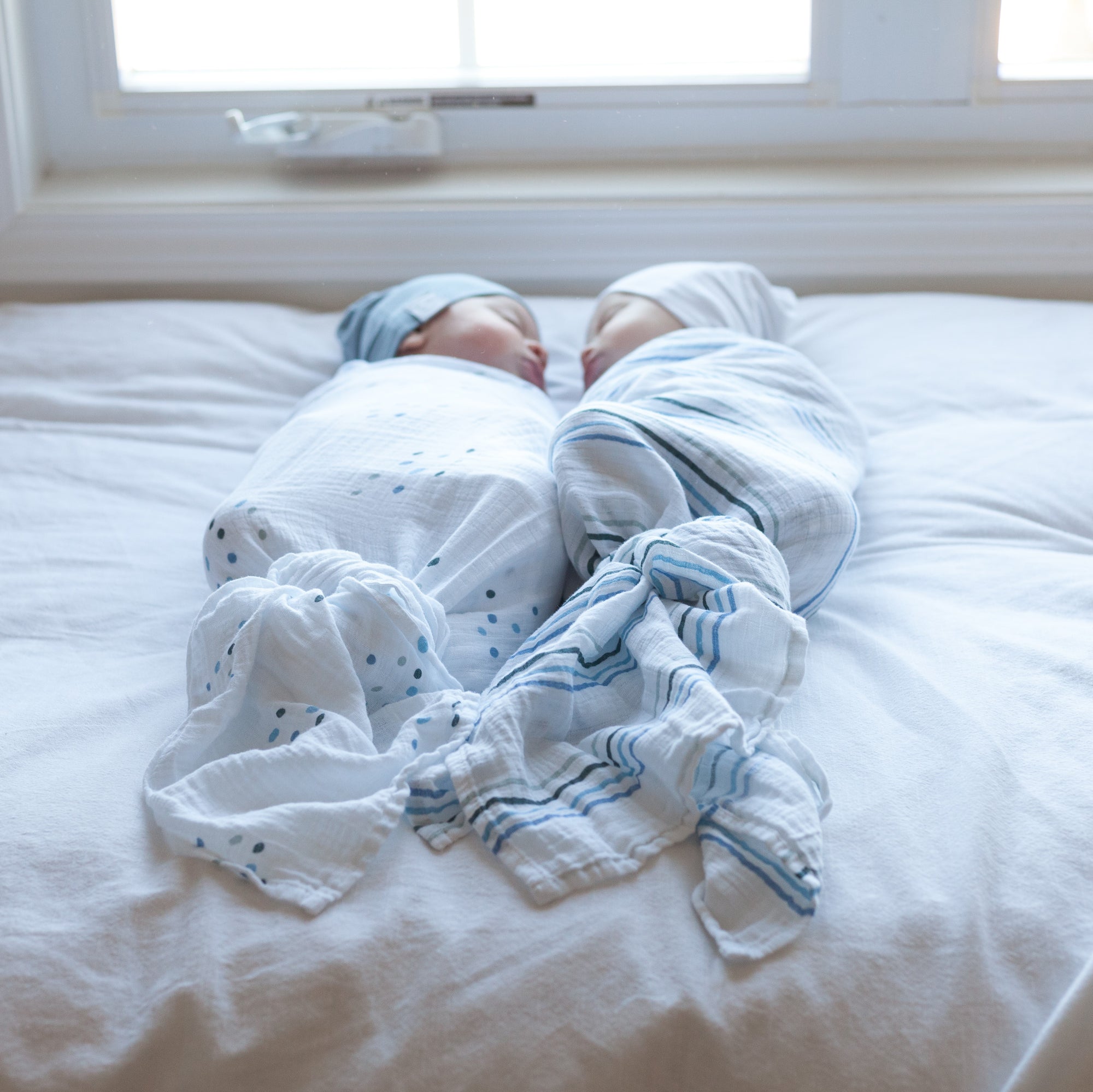 cozy womb-like swaddle - Dusty Blue Rainbow