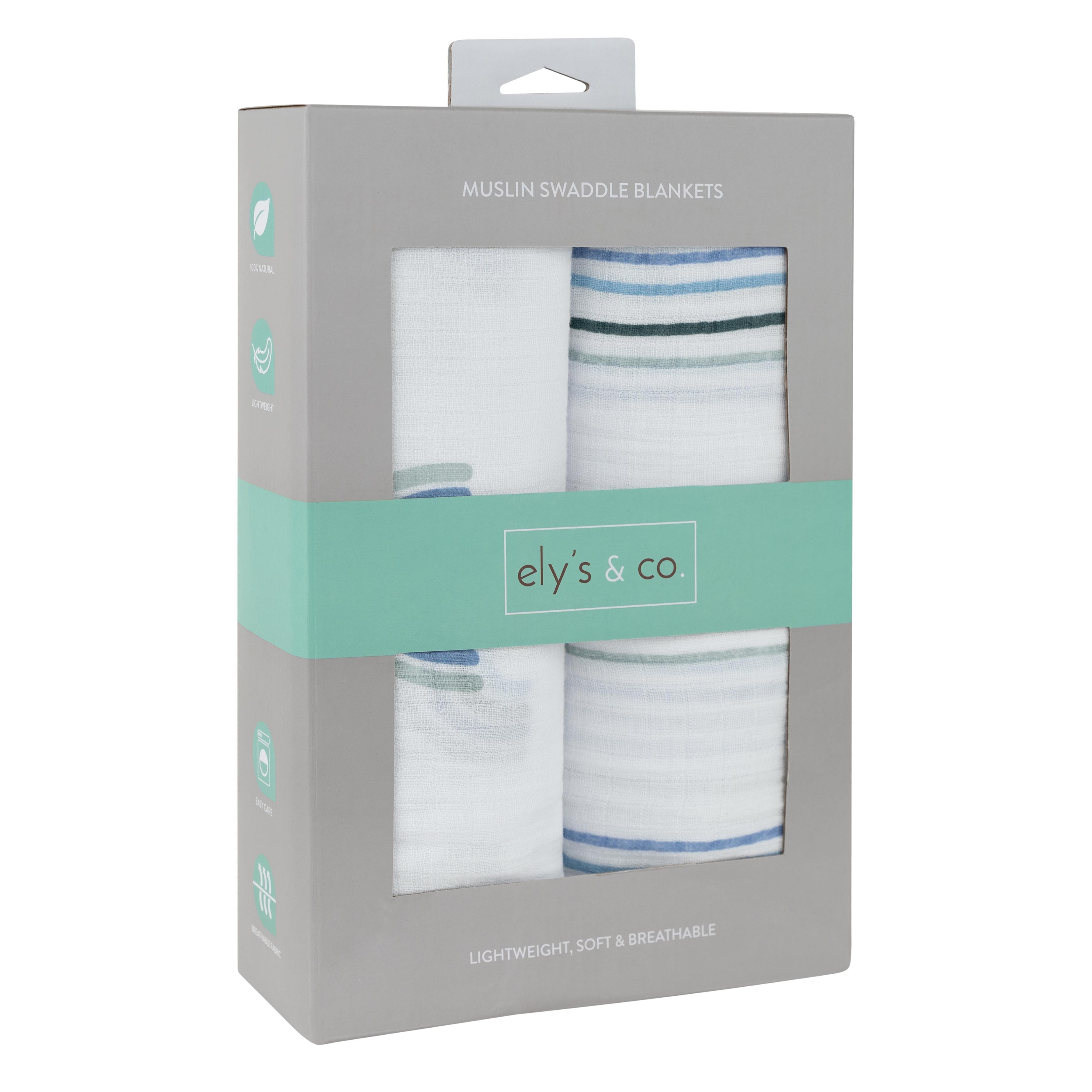 dusty blue rainbow Muslin Swaddles Packaging