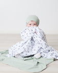 Jersey Knit Cotton Swaddle Blanket and Beanie Gift Set