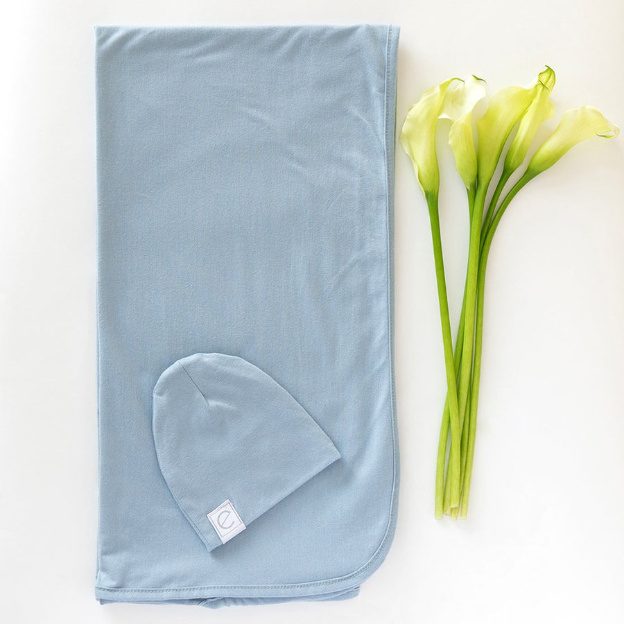 Jersey Knit Cotton Swaddle Blanket and Beanie Gift Set