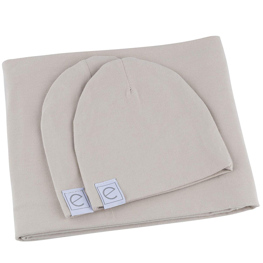 Jersey Knit Cotton Swaddle Blanket and Beanie Gift Set