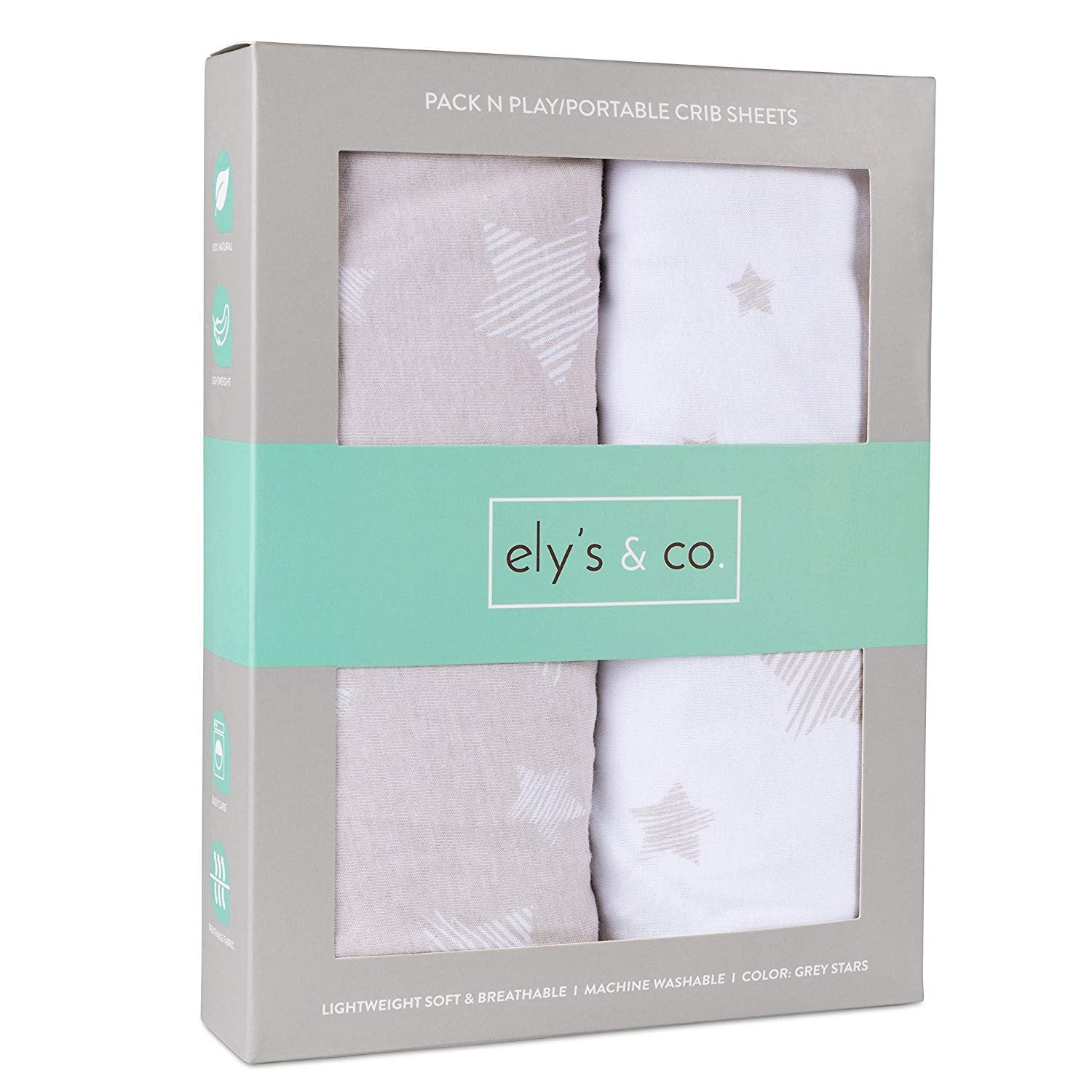 Ely's & Co. Pack N Play/ Portable Crib Sheet Grey Stars Ely's & Co. Pack N Play/ Portable Crib Sheet Grey Stars