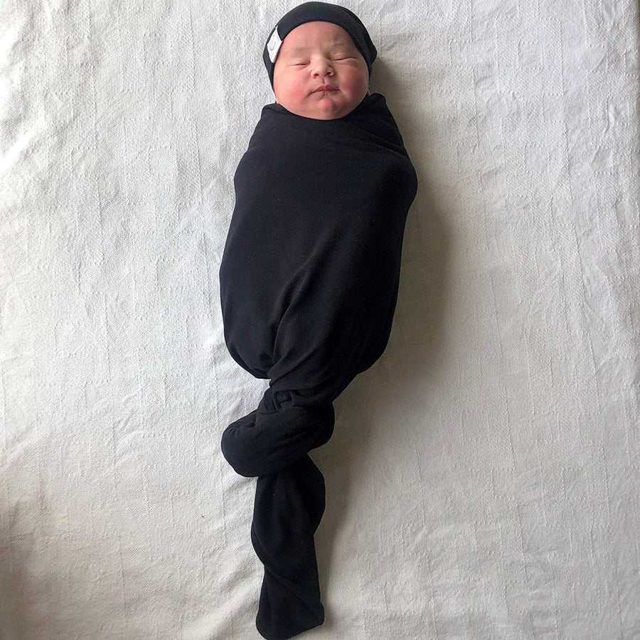 Jersey Knit Cotton Swaddle Blanket and Beanie Gift Set