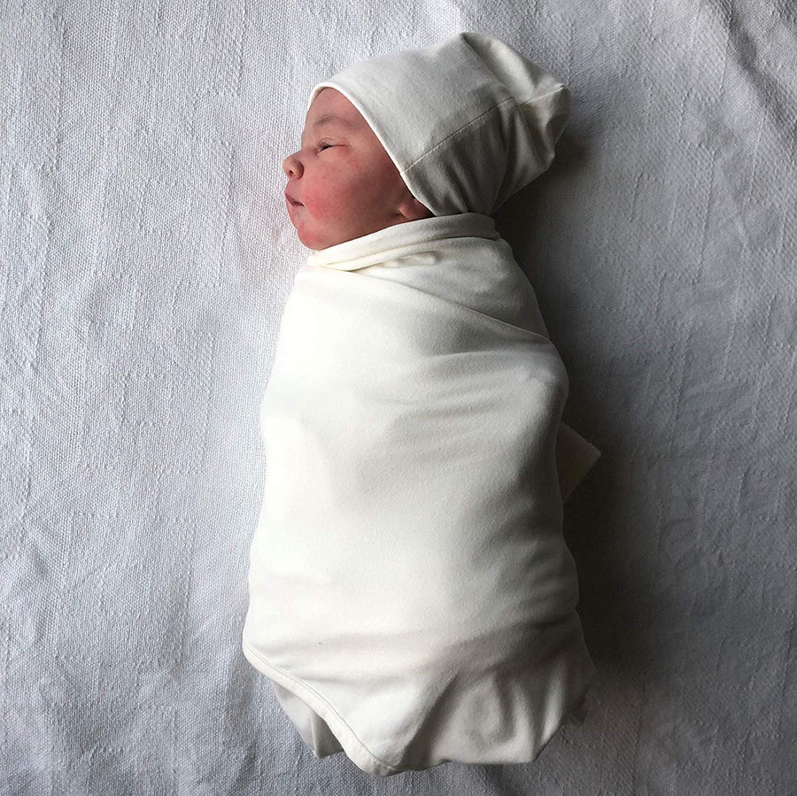 Jersey Knit Cotton Swaddle Blanket and Beanie Gift Set