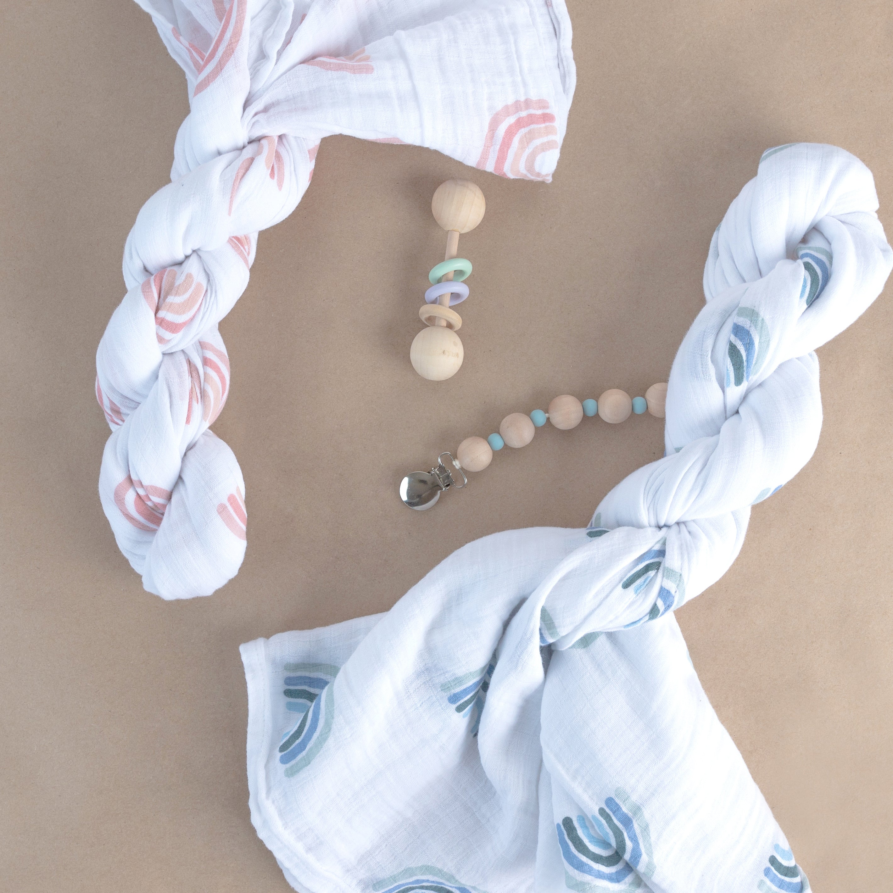 2 Pack Cotton Muslin Swaddle Blanket - Dusty Pink Rainbow