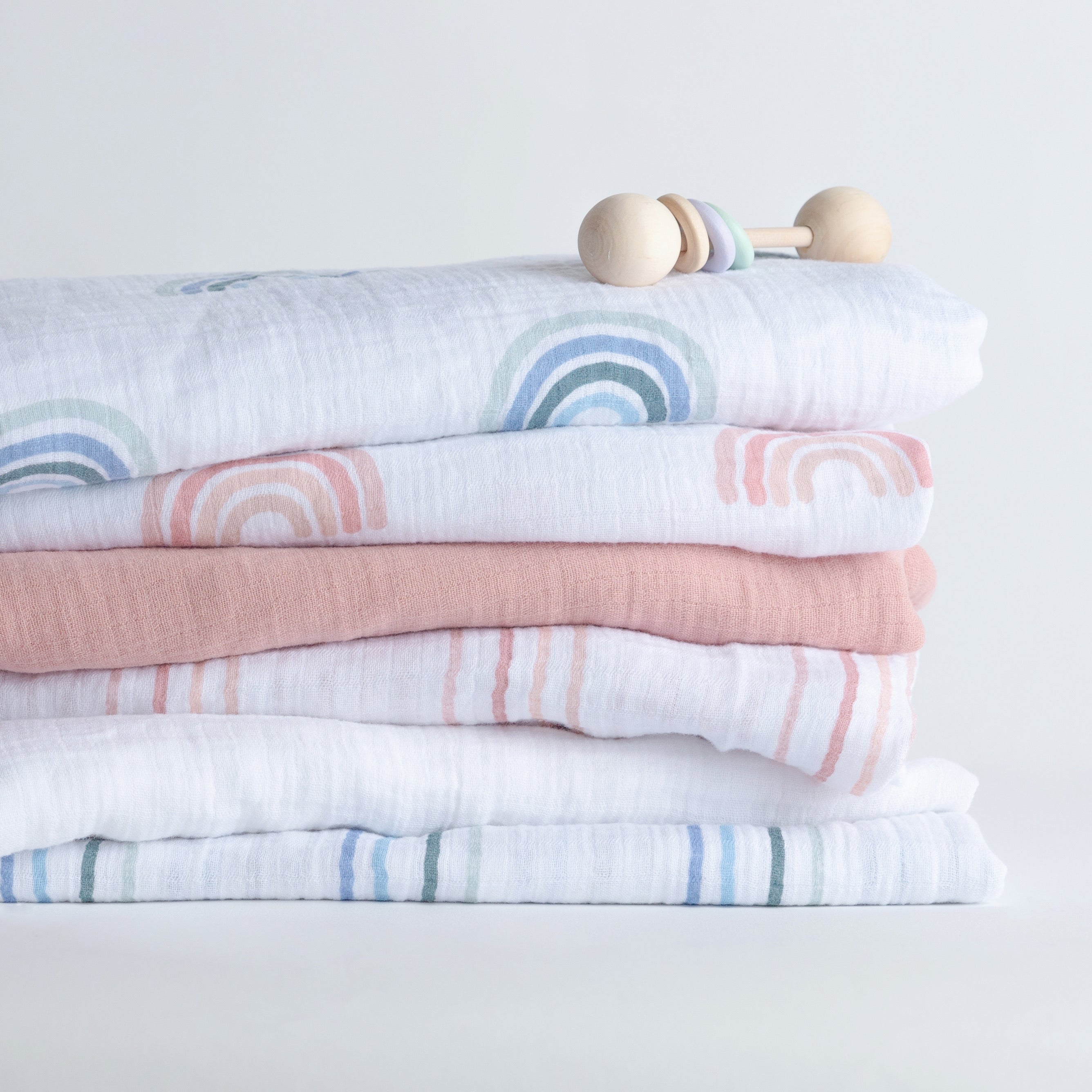 2 Pack Cotton Muslin Swaddle Blanket - Dusty Pink Rainbow