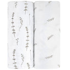 Snug fit crib sheet set grey leaf print