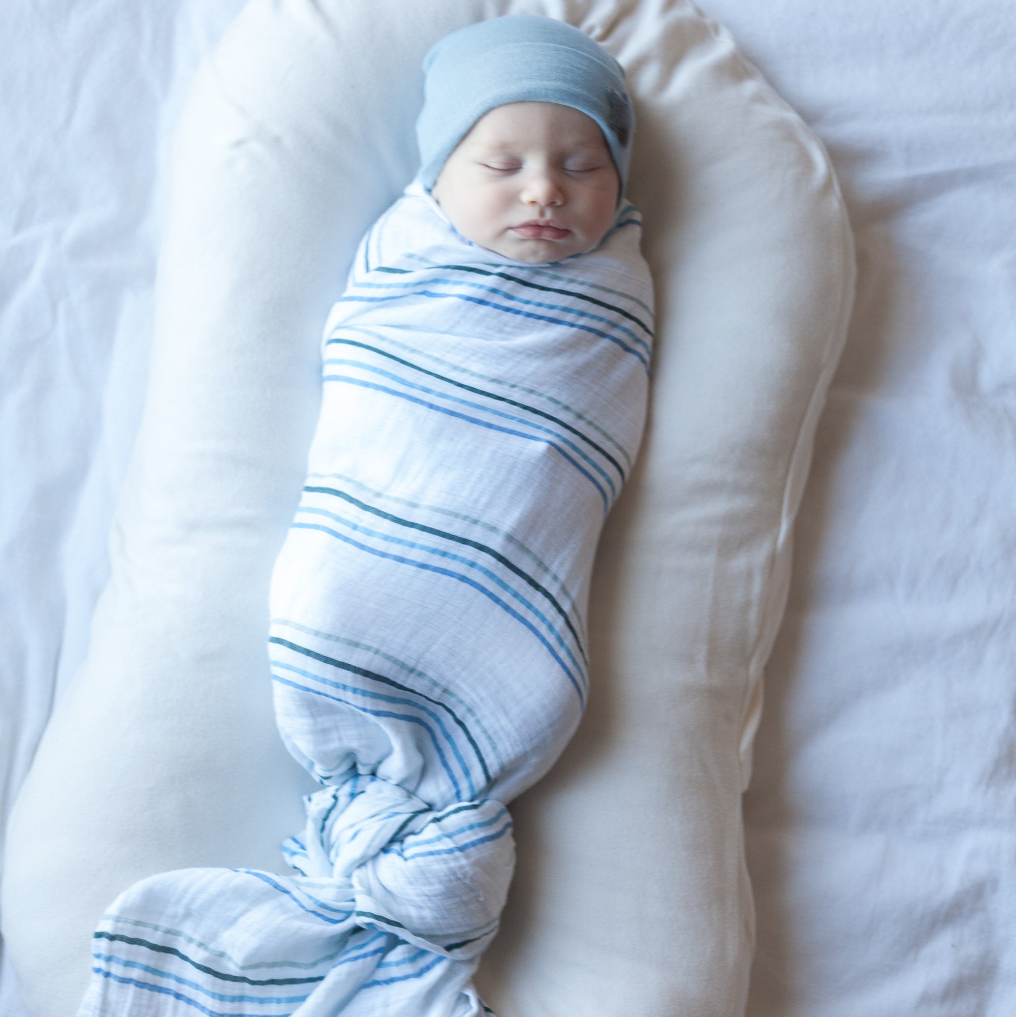 muslin blanket for longer sleep - Dusty Blue Rainbow